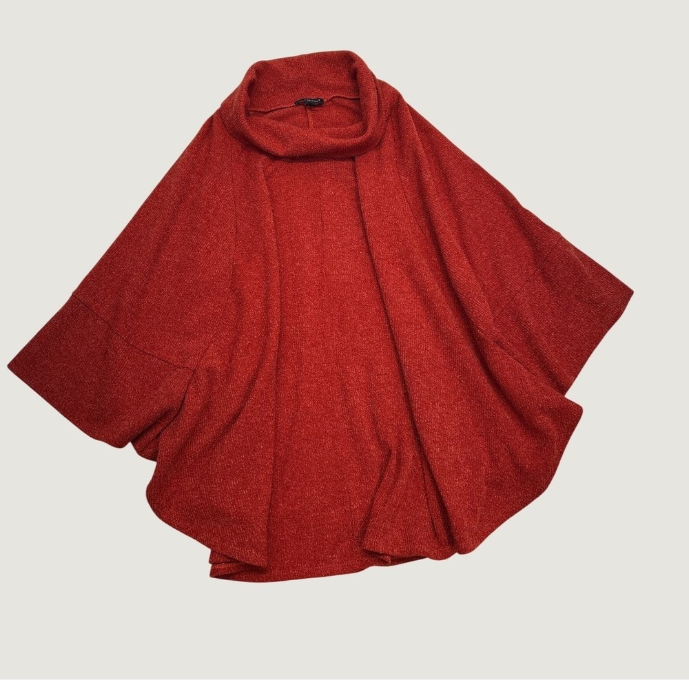 Lane Bryant Cowl Neck Poncho Sweater Womens 10/12 Red Marled Knit Cape Draped